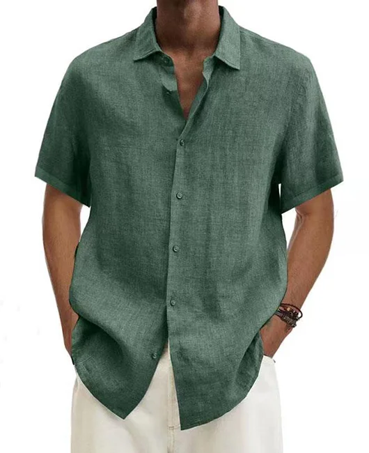 Daily Linen Button Solid Short Sleeve Shirt 