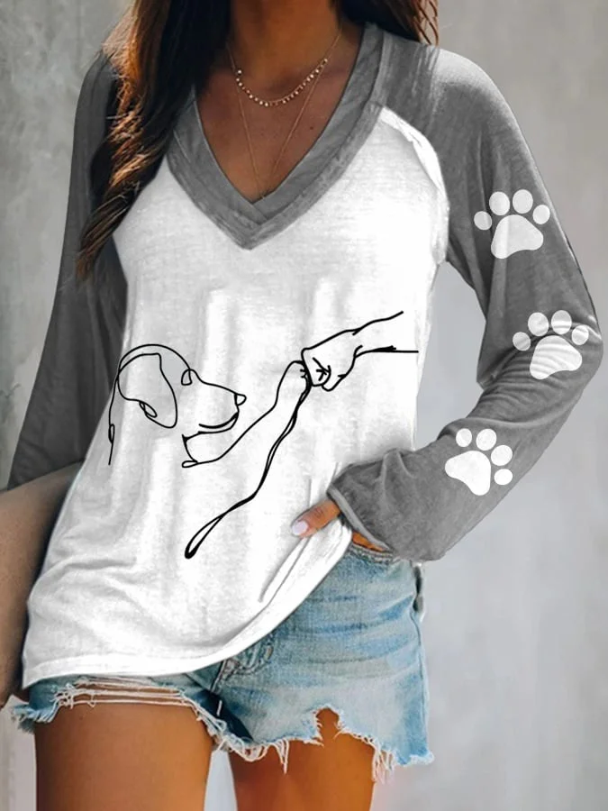 Dog High Five Print Long Sleeve T-Shirt socialshop