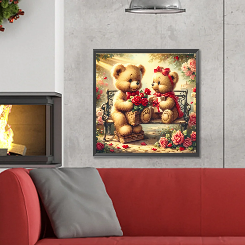 Diamond Painting - Full Round Drill - Rose Heart Bear(Canvas|30*30cm)