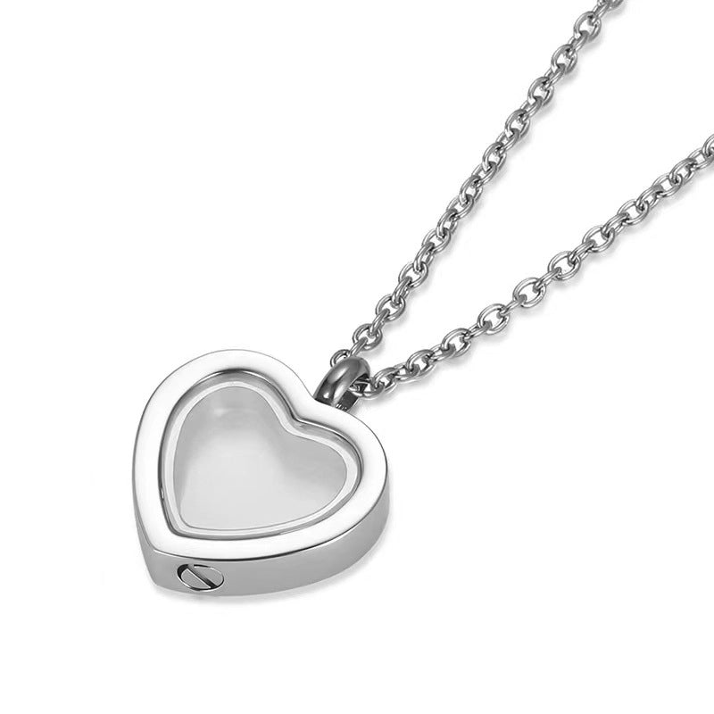 Minimalist Heart Shape 304 Stainless Steel Glass Locket Necklace
