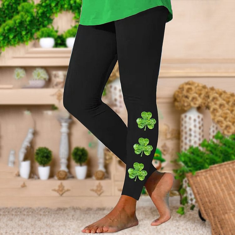 Comstylish St. Patrick's Day Lucky Clover Print Lounge Leggings