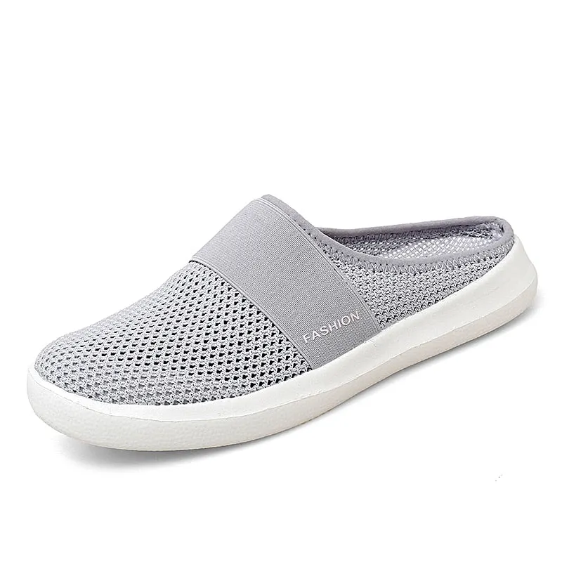 Nine o'clock 2021 Stylish Women Casual Mules Large Size Comfortable Mesh Female Flats Shoes Lightweight Anti-skid Pink Footwear