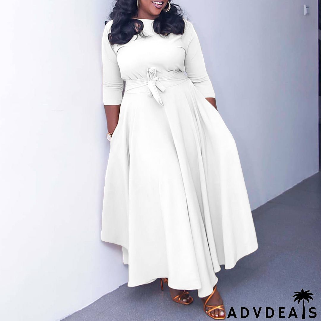 Plus Size Women Casual Basic Solid Color Long Sleeve Maxi Dress