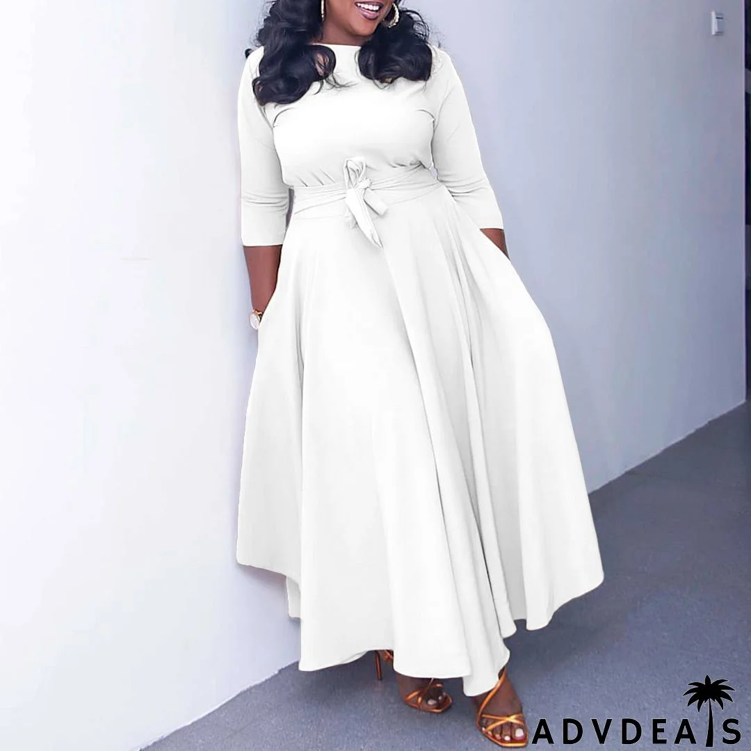 Plus Size Women Casual Basic Solid Color Long Sleeve Maxi Dress