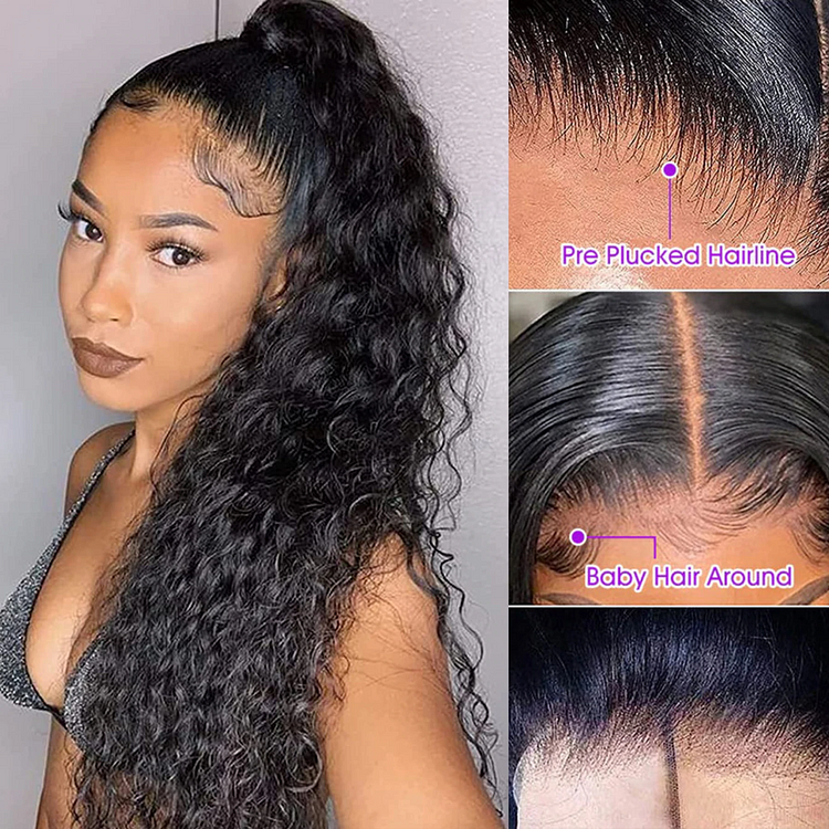 Water Wave Pre-Made Hairline 360 Lace Frontal Ponytail Wig