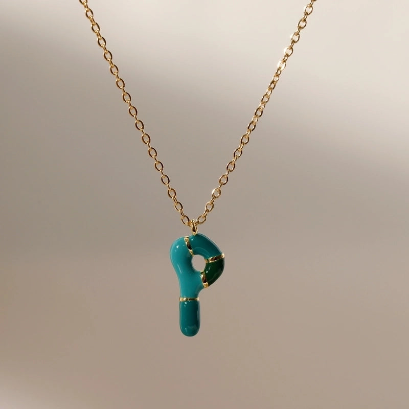 Copper 14K Gold Plated Chain Letter Pendant Necklace