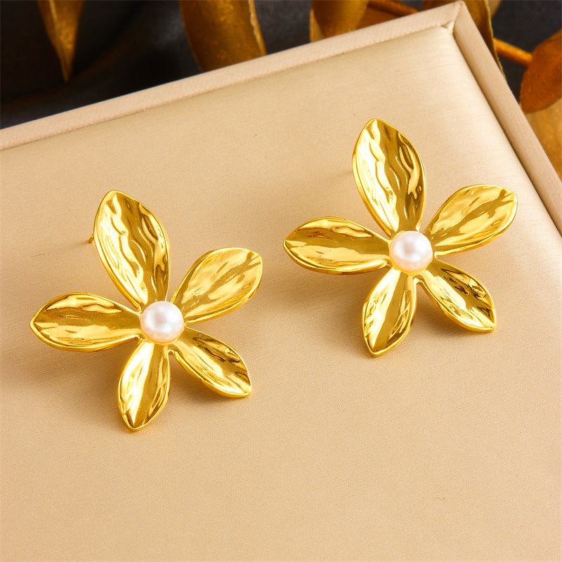 Simple And Cool Style Thread Rotating Circular Geometric Leaf Flower Stainless Steel Personality Smooth Earrings