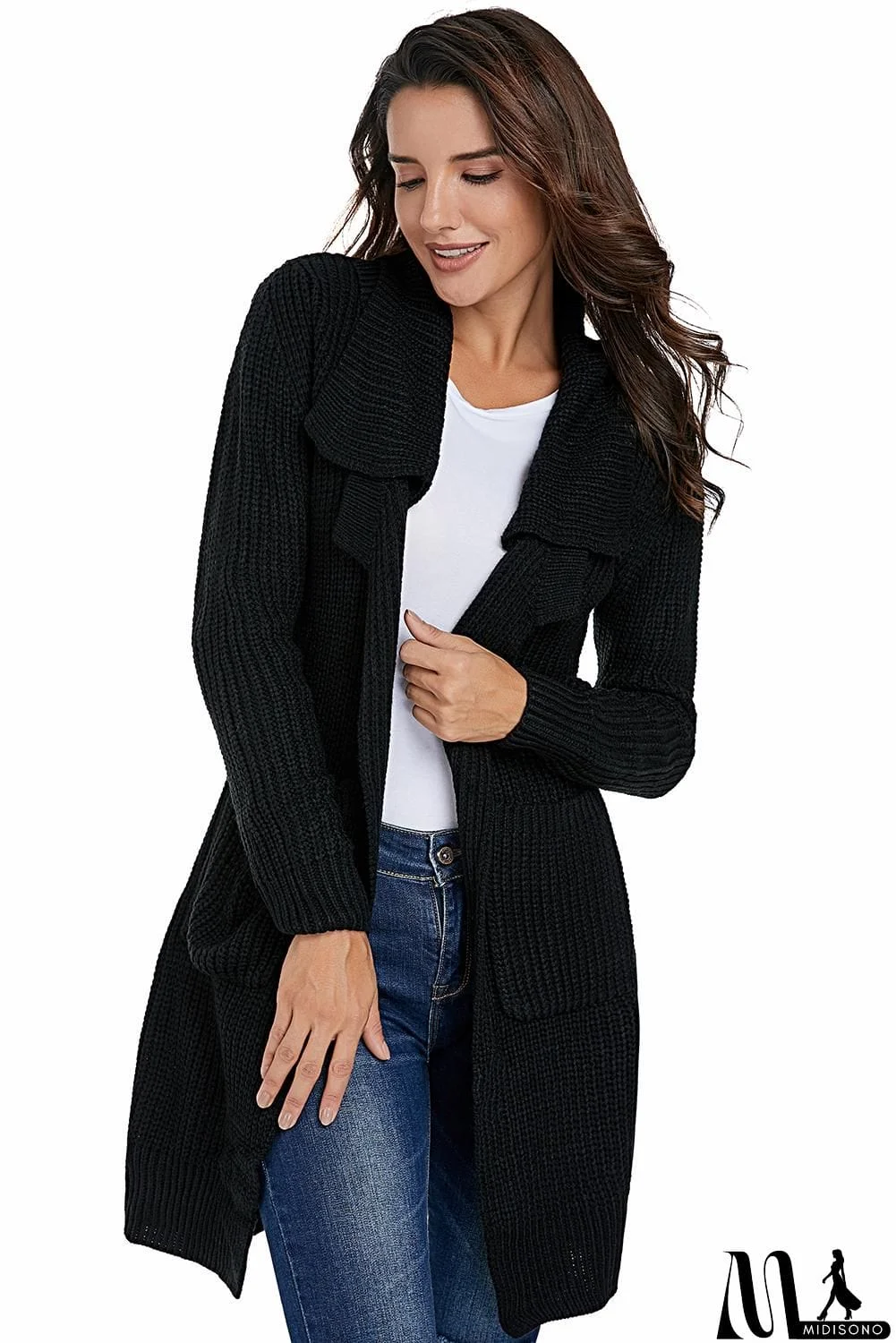 MidiSono - Chunky Long Cardigan with Side Pockets
