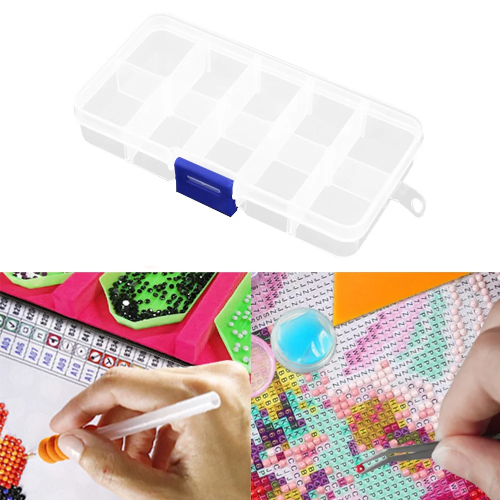 10 Grids Compartments Plastic Transparent Organizer Diamond Storage Box