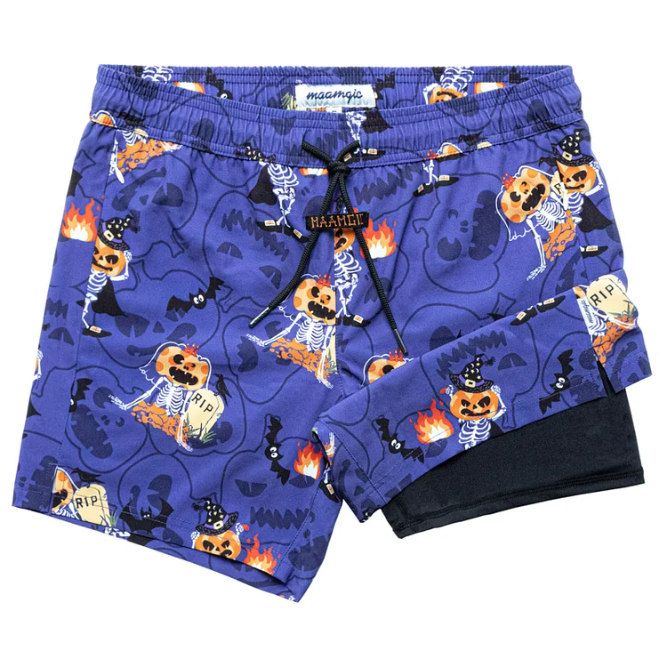 5.5 Inseam 2 in 1 Stretch Short Liner Halloween Purple Swim Shorts