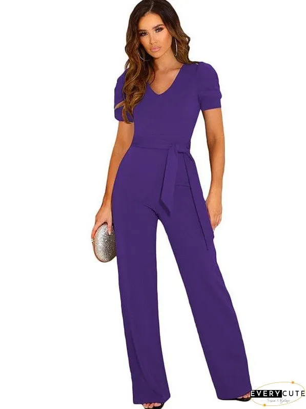 Chic V-neck Short-sleeved Jumpsuit