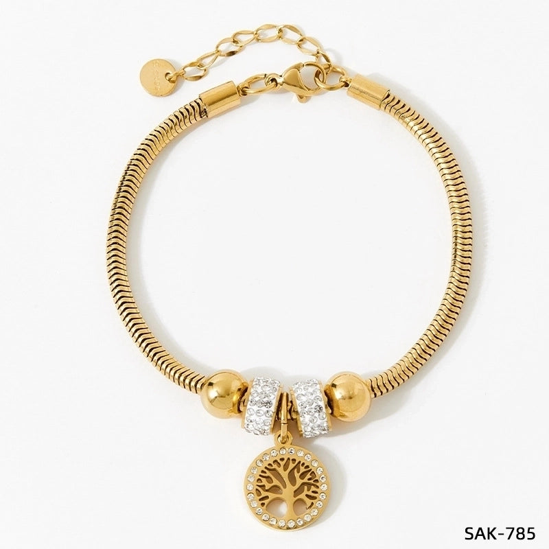 Fashion Tree 304 Stainless Steel 16K Gold Plated White Gold Plated Gold Plated Artificial Diamond Stainless Steel Bracelets In Bulk