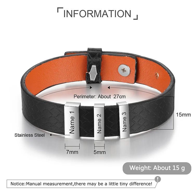 Personalisierte Geschenk Edelstahl Armband mit 3 Namen