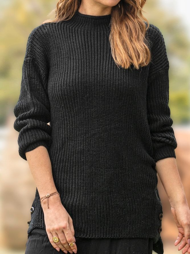 Black Long Sleeve Casual Turtleneck Sweater