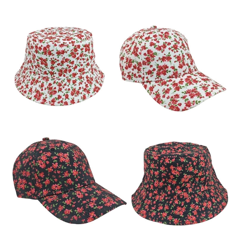 Unisex Basic Minimalist Ditsy Floral Printing Flat Eaves Curved Eaves Baseball Cap Bucket Hat