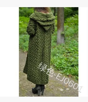 Uveng Uveng Knitted Sweater Women Loose Sesame Braided Lazy Hooded Long Cardigan Sweater