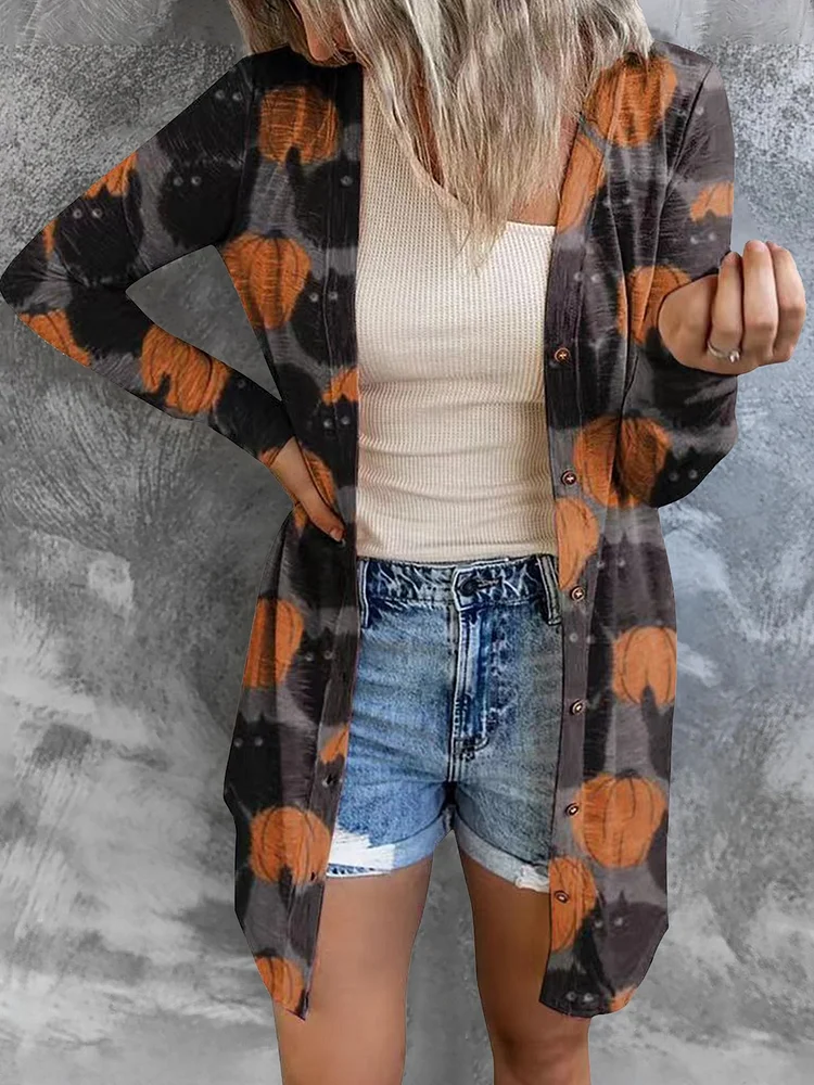 Halloween Element Long-Sleeved Knitted Cardigan