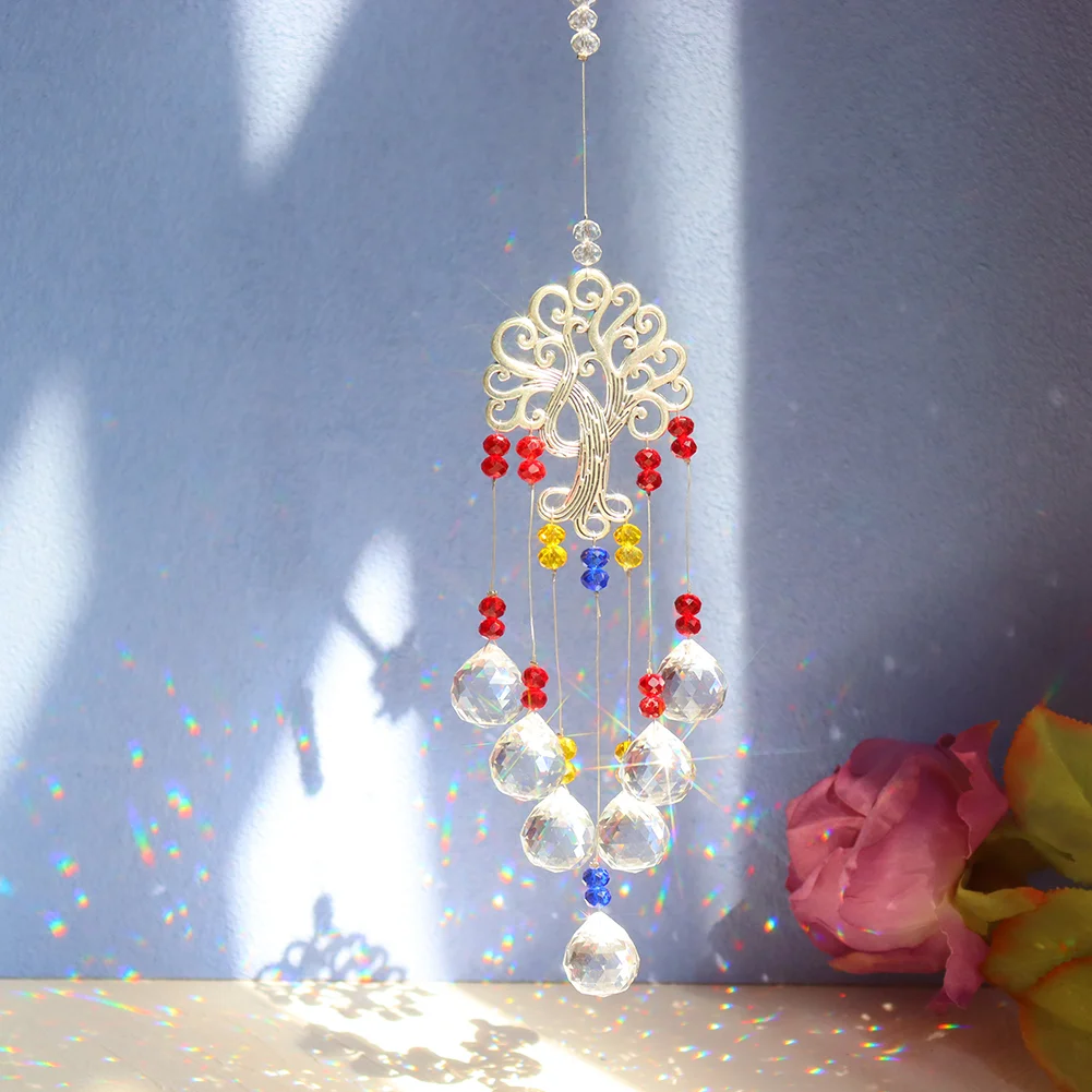 Crystal Wind Chime Tree of Life Light Catcher Ball Pendant Rainbow Maker