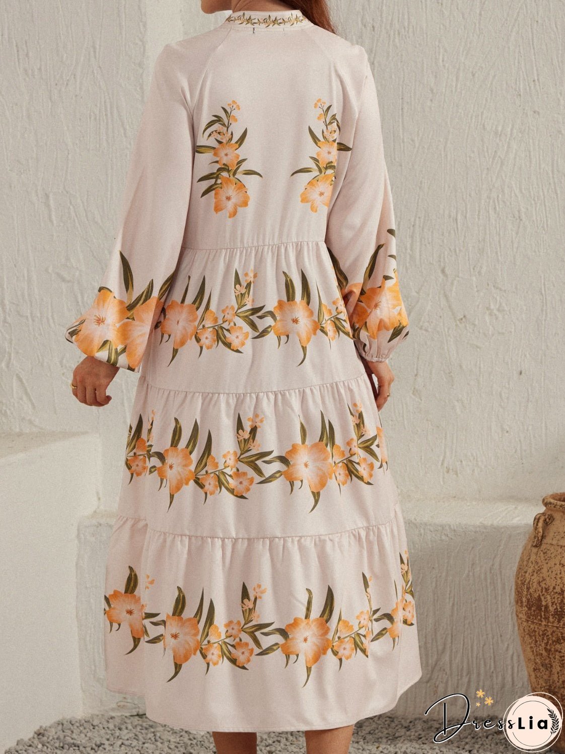 Printed Long Sleeve Midi Dress