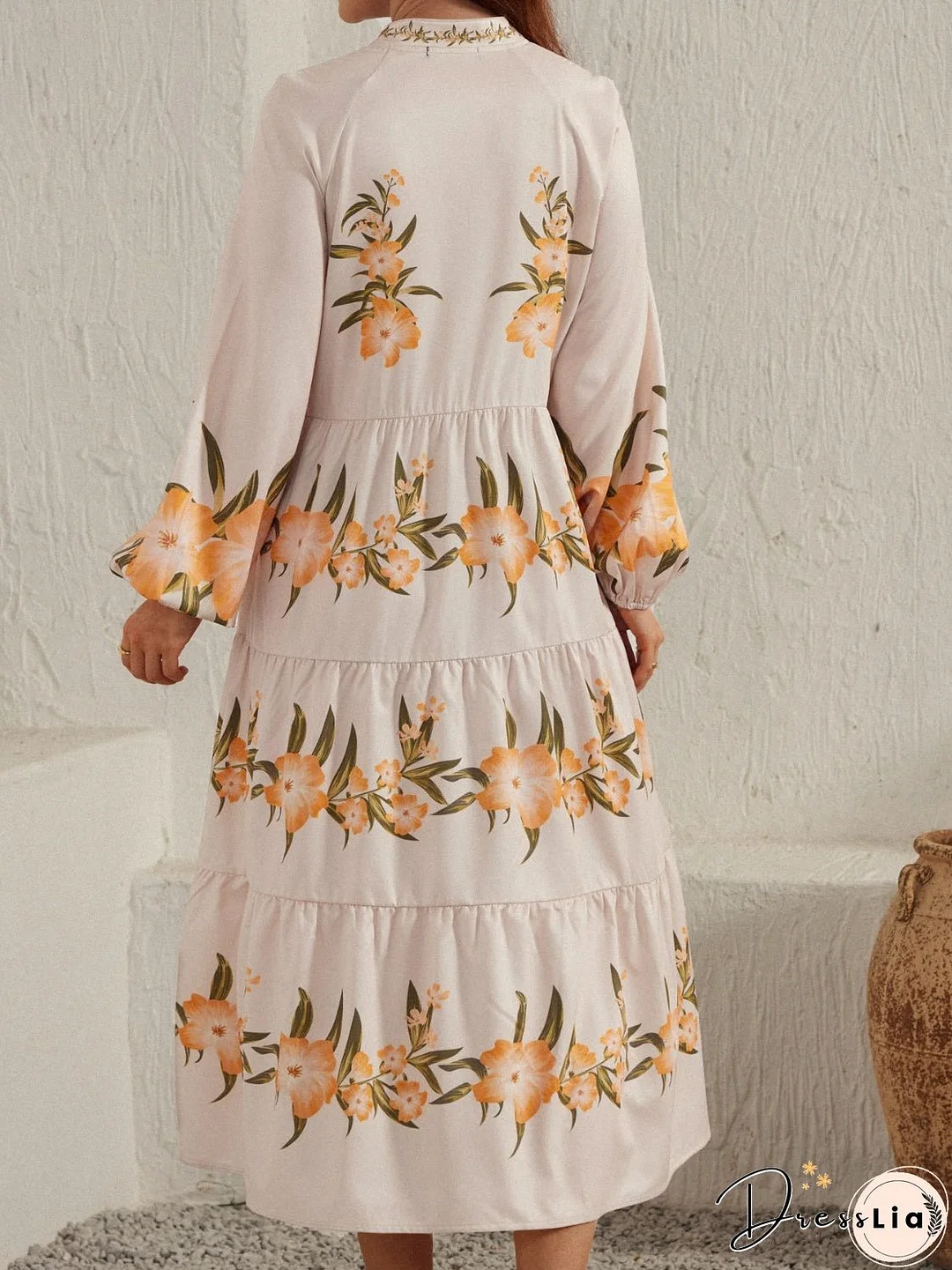 Printed Long Sleeve Midi Dress