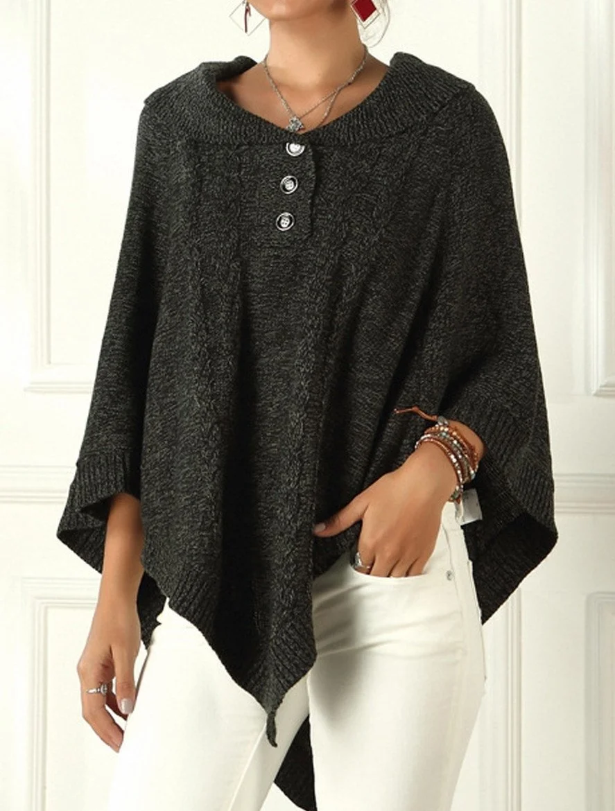 Casual Solid Color Lapel Irregular Loose Cloak Sweater