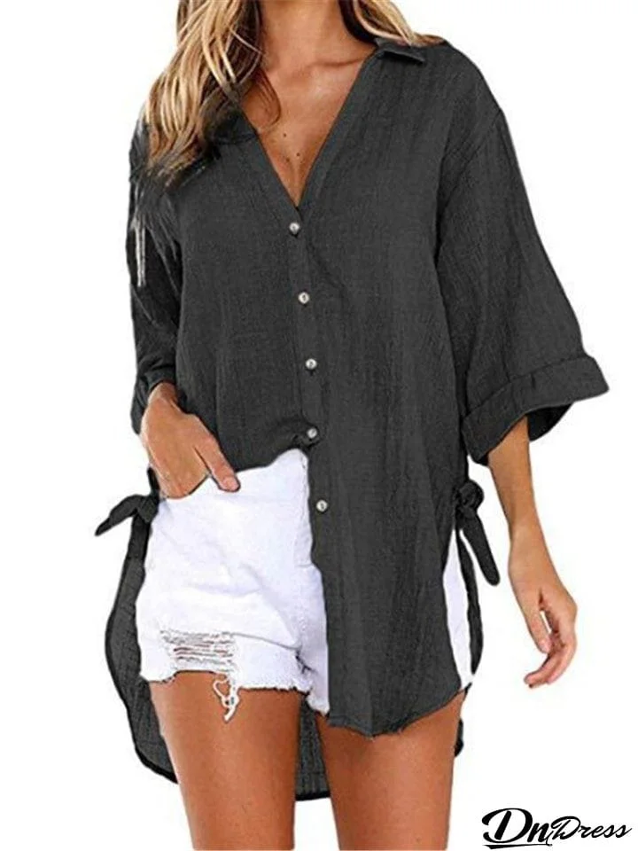 Irregular Half Sleeve Linen Shirts