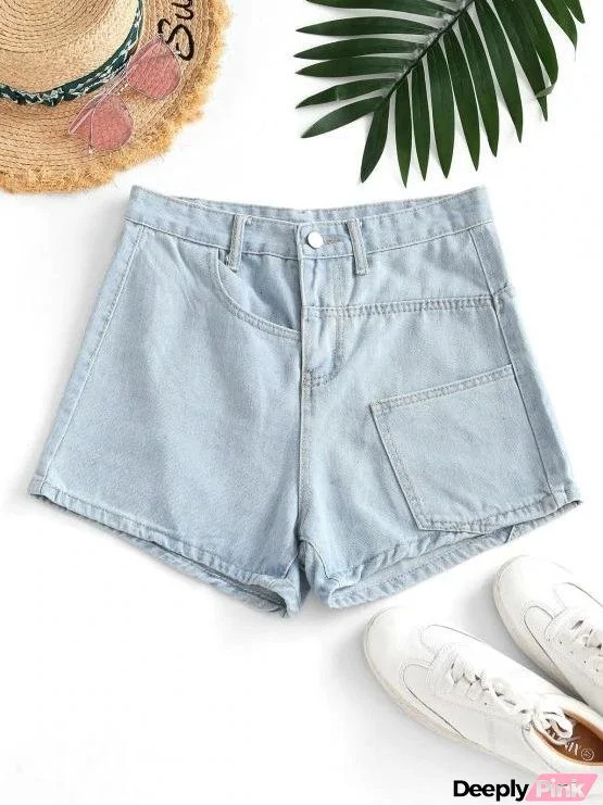Pocket High Waisted Loose Denim Shorts for Women