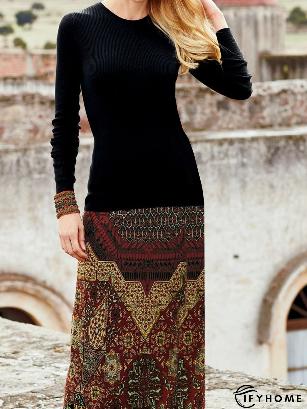 Vintage Regular Fit Crew Neck Dress | IFYHOME