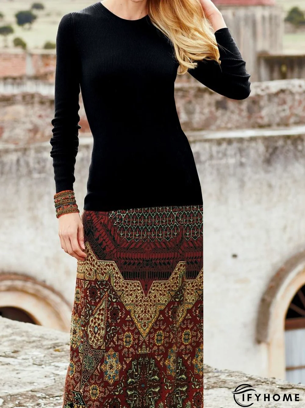 Vintage Regular Fit Crew Neck Dress | IFYHOME