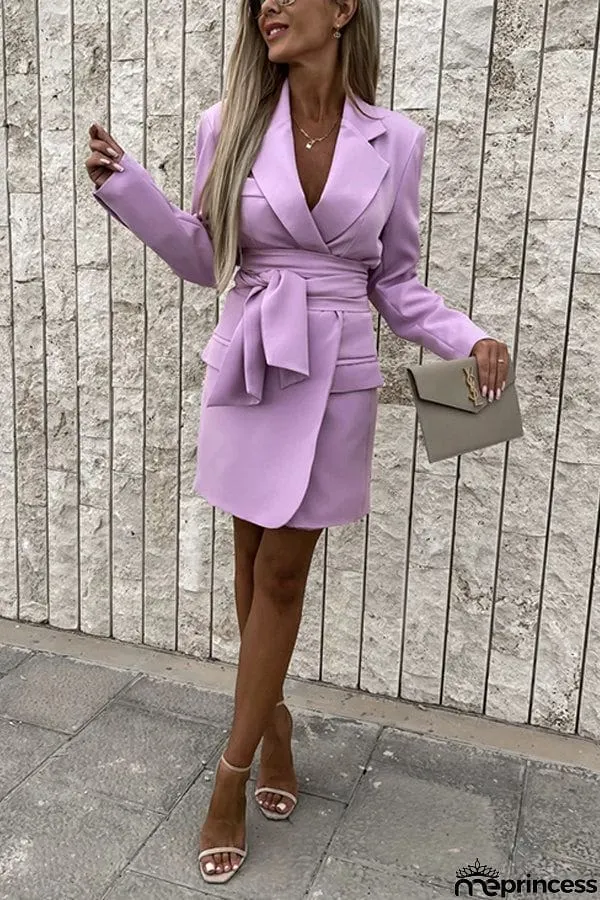 Loose Multicolor Suit Collar Dress