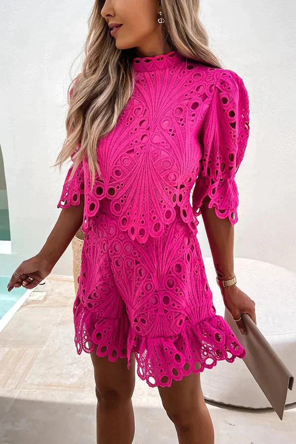 Pretty Personality Crochet Lace Shorts Suit
