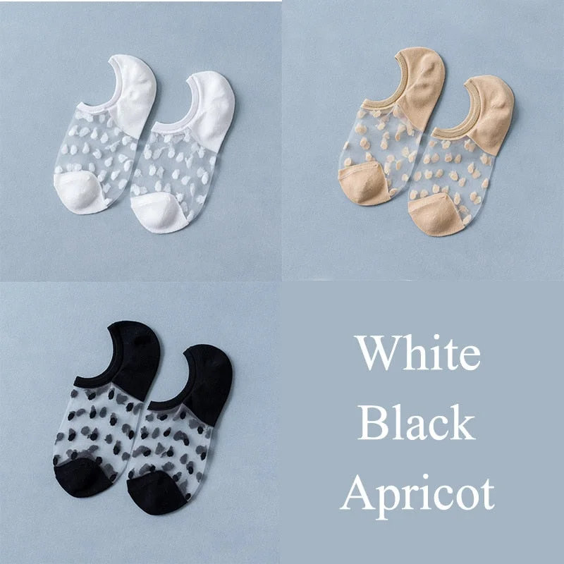 3 Pairs/Set Crystal Lace Socks Summer Women Transparent Lace Silk Flower Girls Elastic Invisible Short Boat Socks Female Sox