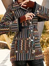 Stylish Asymmetric Printed Lapel Belted Long Sleeves Jacket