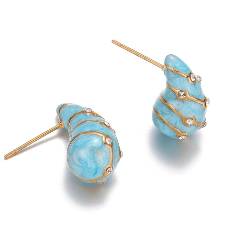 1 Pair Casual Minimalist Water Droplets Enamel Inlay 304 Stainless Steel Rhinestones Ear Studs
