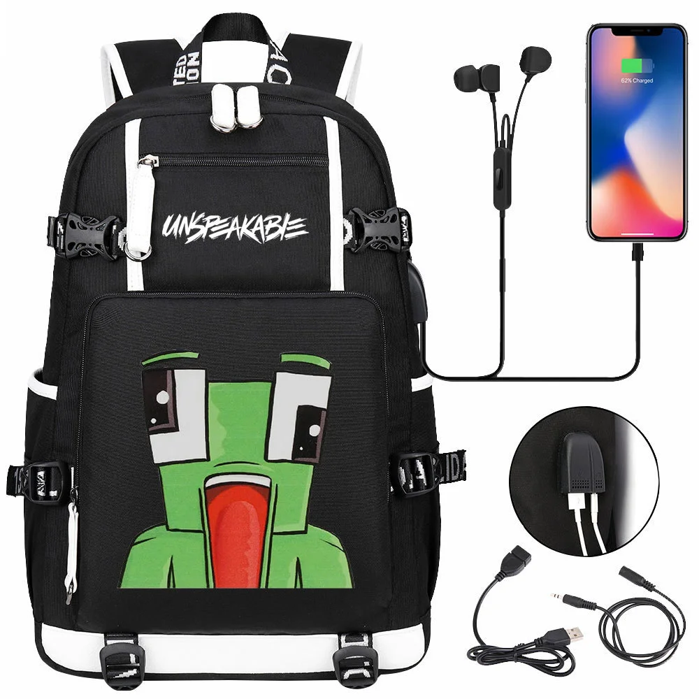 Buzzdaisy Unspeakable Double-Sided Backpack with USB Charging and Laptop Compartment - Multi-Pocket, Large Capacity School Bag