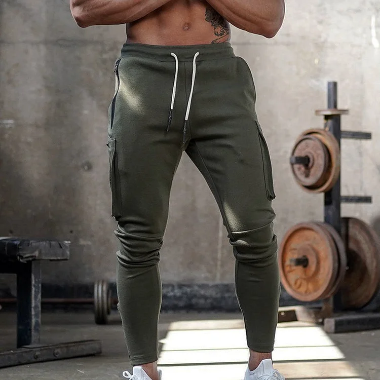 Men's Fitness Sports Leisure Running Exercise Multi-pocket Trousers and Sweatpants