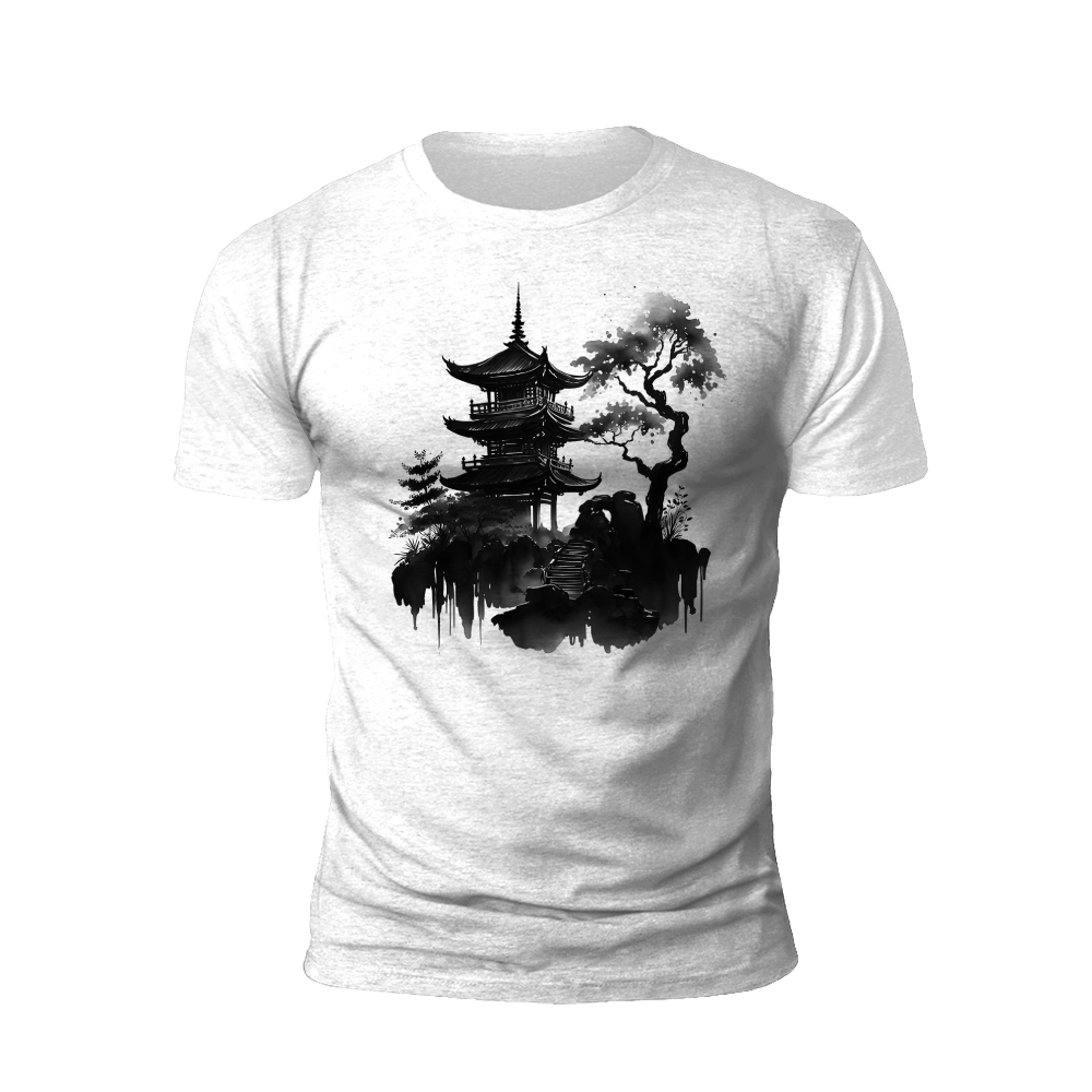 Ink Wash Pagoda: A Journey Through Nature T-shirt
