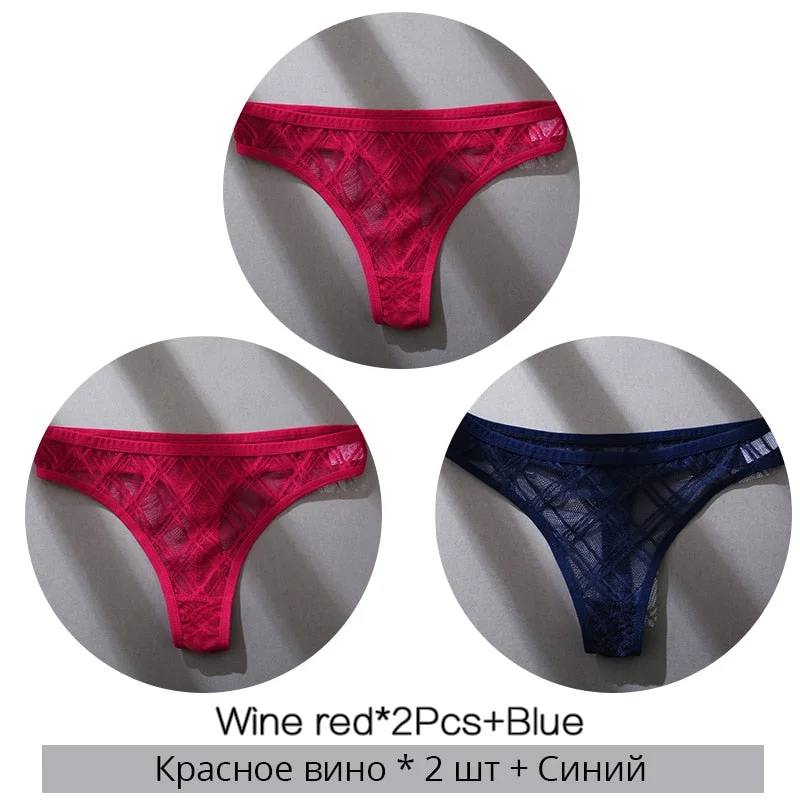 FINETOO Sexy Thongs Panties Women M-XL Transparent Lattice Underwear Ladies Lace G-string Underpants Female Thong Lingerie 2021