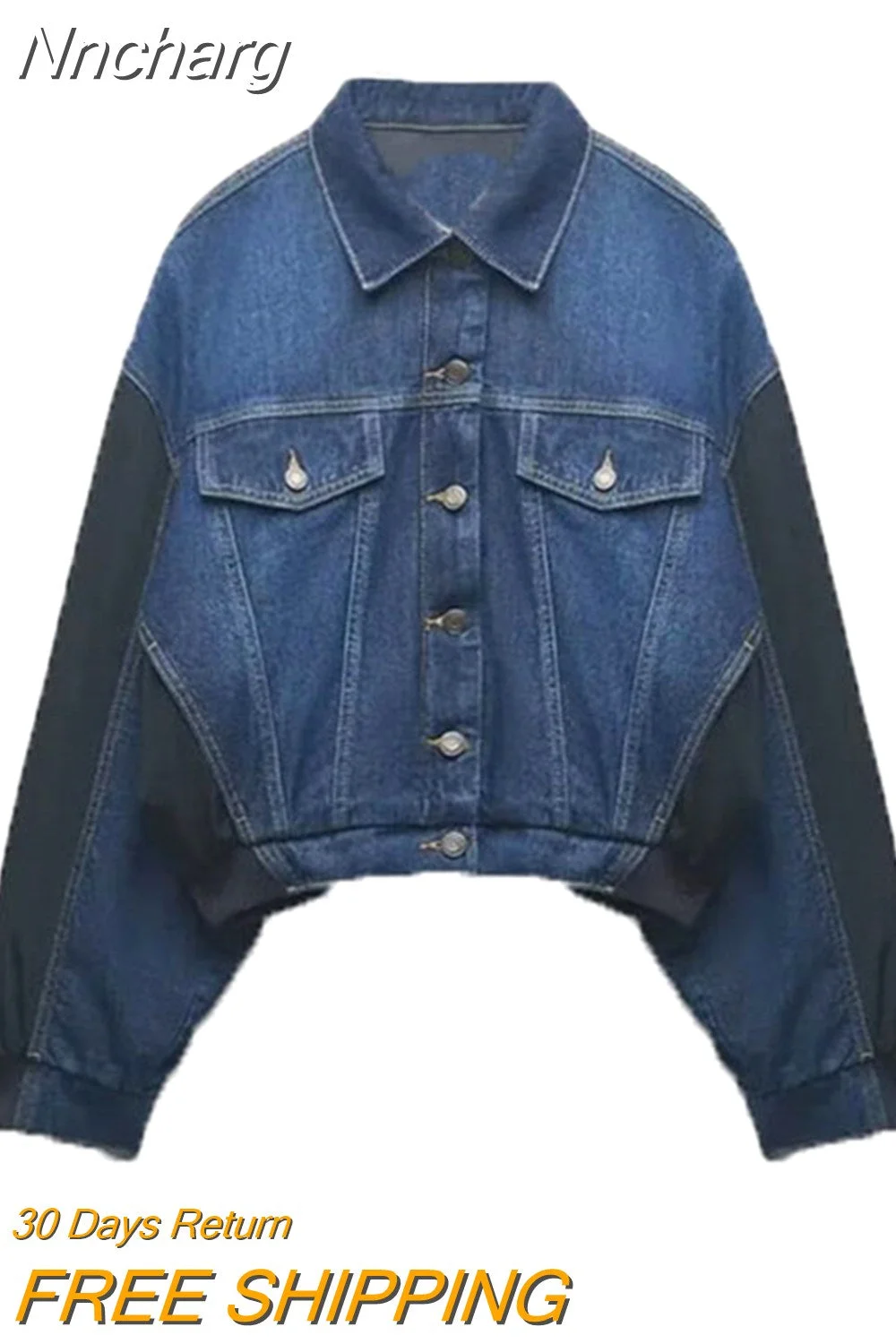 Nncharge TRAF Bomber Denim Jackets for Women Spring Autumn Vintage Chic Long Sleeve Single Breasted Jean Coats Tops Outerwear