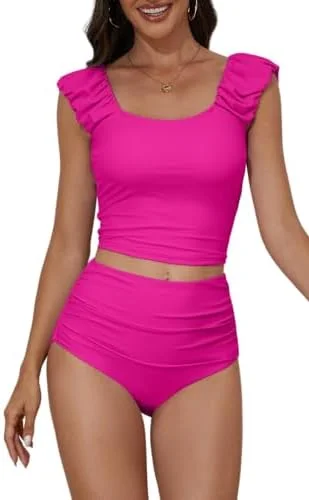 Two Piece Ruched Tummy Control Tankini for Women 