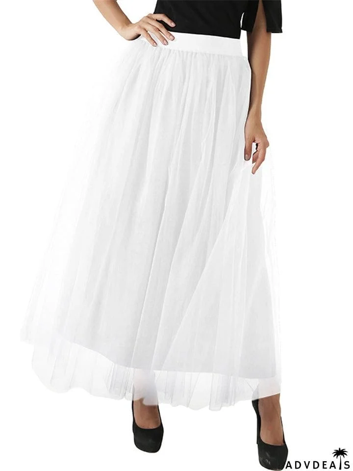 Graceful Simple Style Solid Color 4 Layers Free Size Tulle Skirts