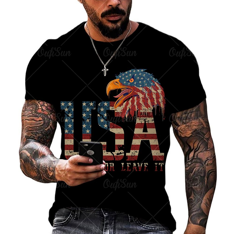 Eagle USA Pattern Casual Men’s Short-Sleeved T-shirts at Hiphopee