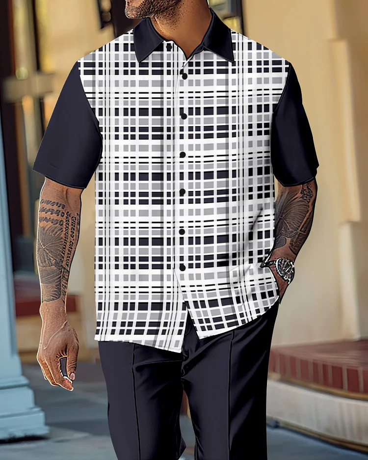 Men's Retro Gorgeous Short Sleeve Shirt Walking Suit 1067