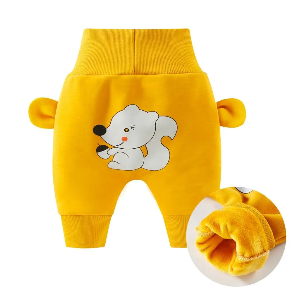 Baby Cute Pants Boys Girl Cartoon High Waist Protection Belly Children Toddler Spring Autumn Winter Newborn Warm Velvet Trousers