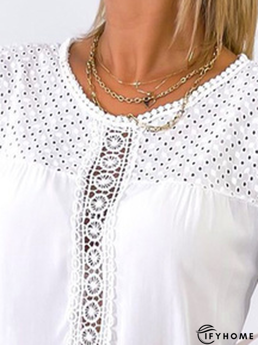 Casual Eyelet Plain Top | IFYHOME