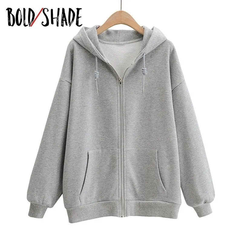 Bold Shade Indie 90s Streetwear Fashion Hoodies Y2k Women Grunge Solid Sweatshirts Long Sleeve Pockets Zipper Hoody Outwear 2020