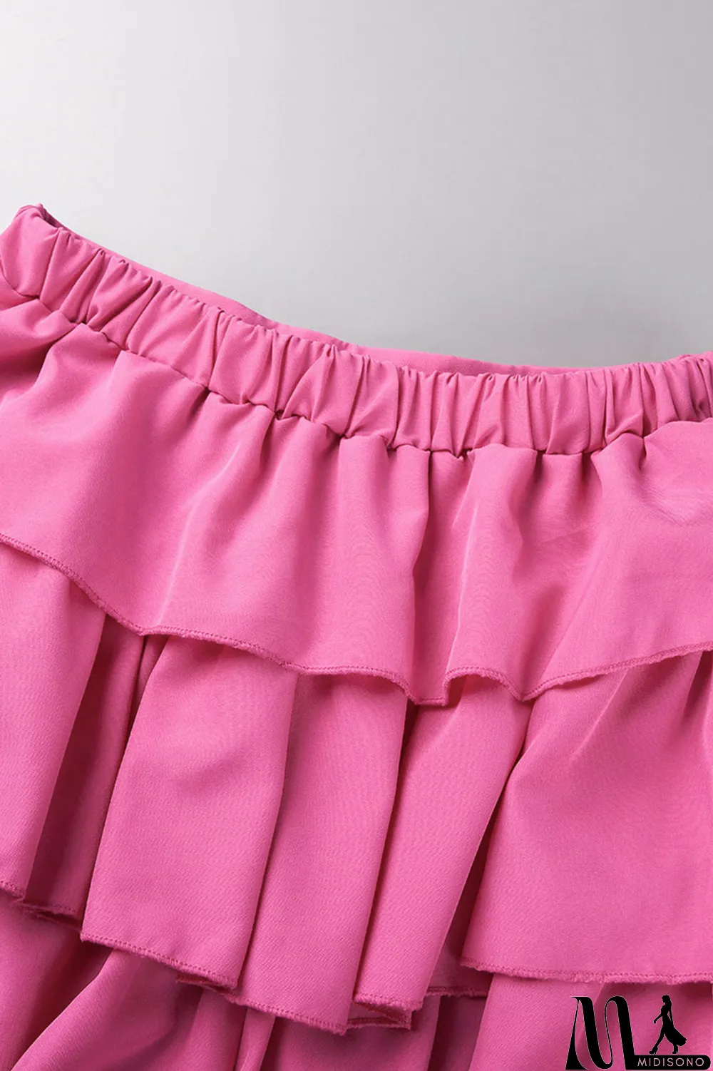 MidiSono - Rose Red Sexy Casual Solid Patchwork Backless Off the Shoulder Short Sleeve Two Pieces