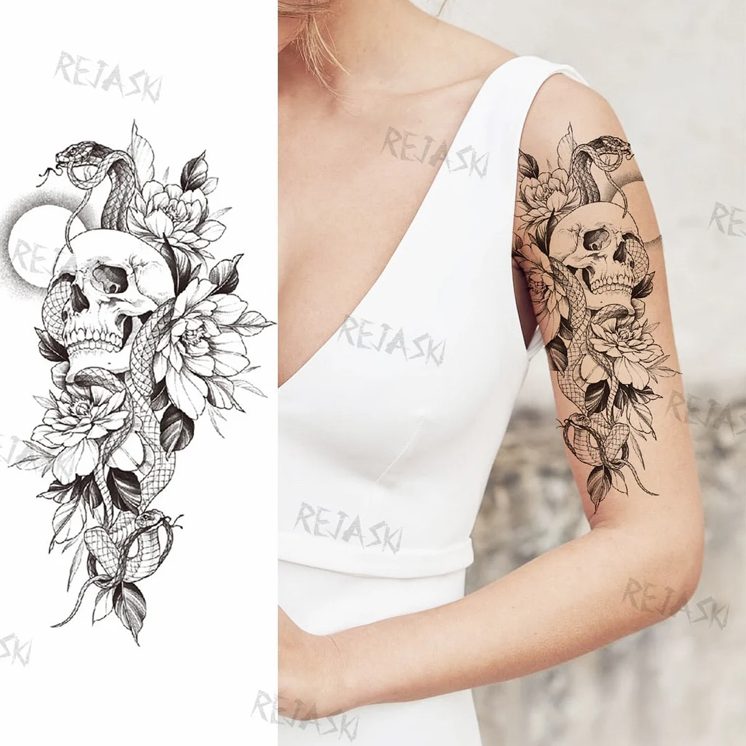 Gangster Wolf Temporary Tattoo For Women Men Death Skull Fake Tattoos Sticker DIY Harajuku Mermaid Waterproof Tatoo Body Art Arm