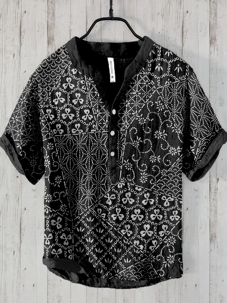 Vintage Japanese Kiredori Pattern Linen Blend Shirt