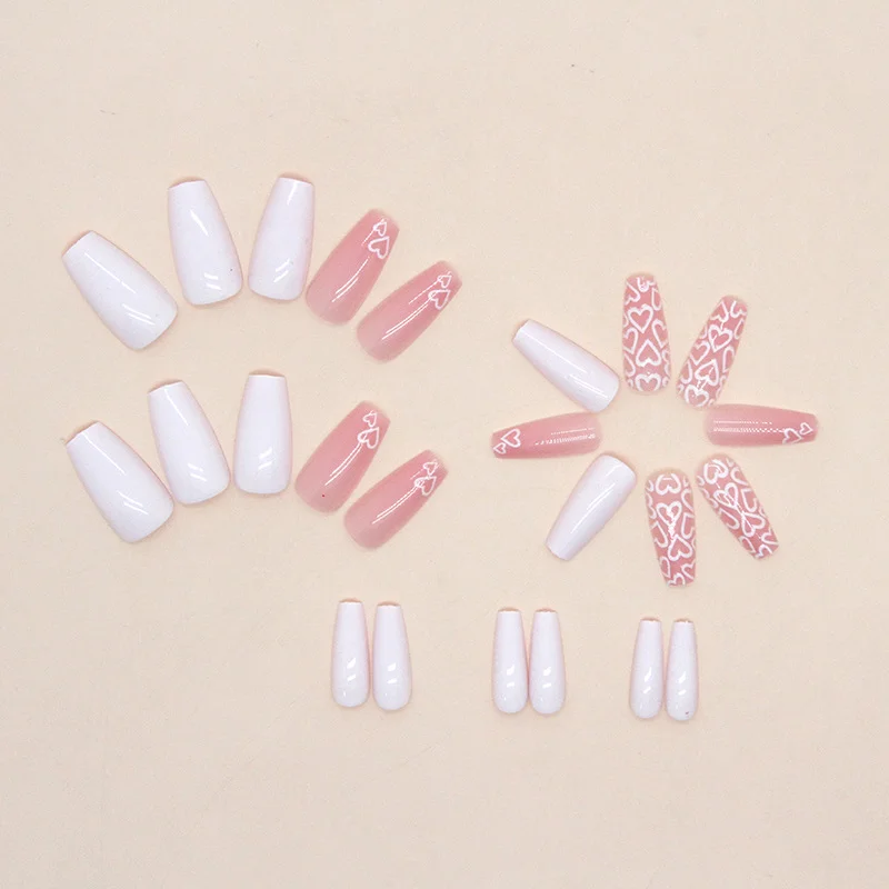 Churchf Churchf Temperament Simple Ins Wind Pure Desire White Love Nail In The Long Ballet Nail Flat Head False Nails Detachable Beauty